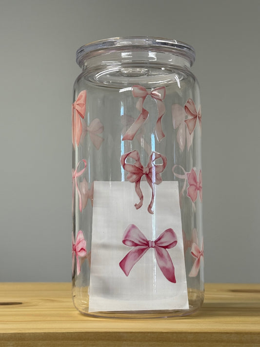 Pink Bow Plastic Reusable Cup with Straw