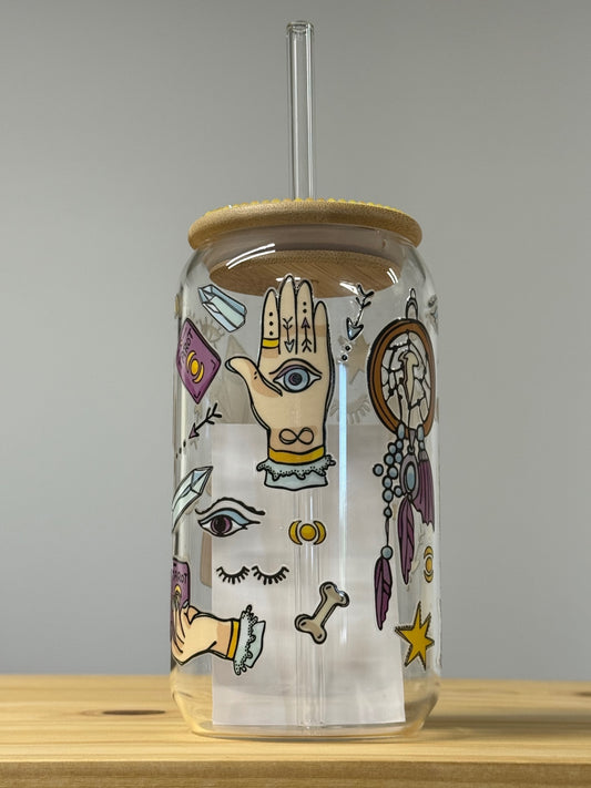 Mystical Glass Reusable Cup with Straw