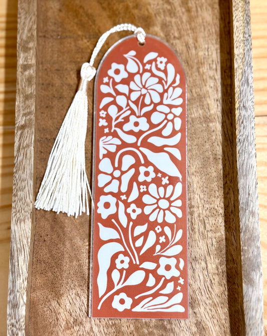 Terracotta Boho Floral Acrylic Bookmark