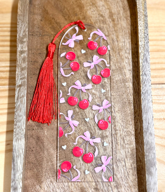 Pink Bow and Cherries Acrylic Bookmark