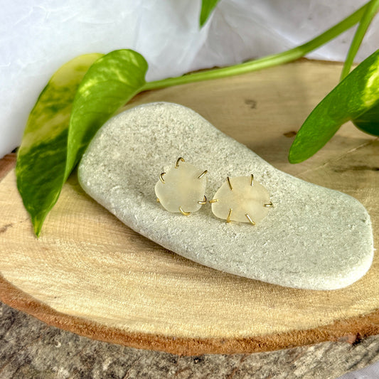 Clear Lake Michigan Beach Glass Stud Earrings