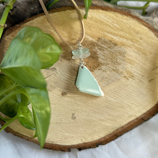 Blue Lake Michigan Beach Pottery & Glass Necklace