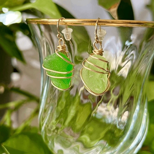 Green Lake Michigan Beach Glass Earrings