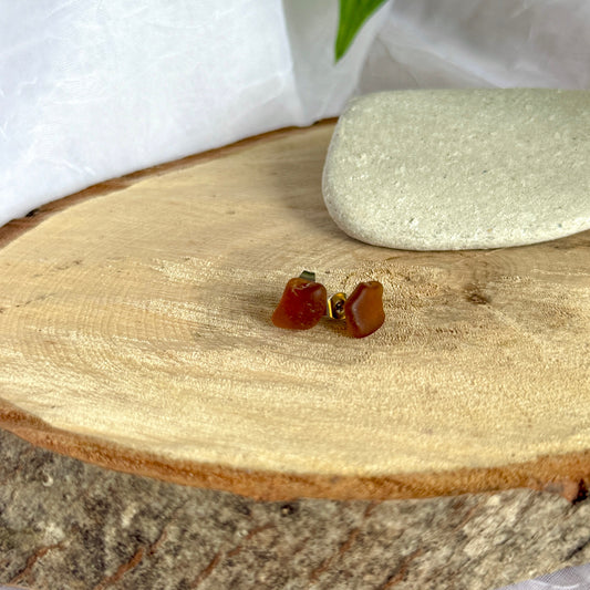 Brown Lake Michigan Beach Glass Stud Earrings