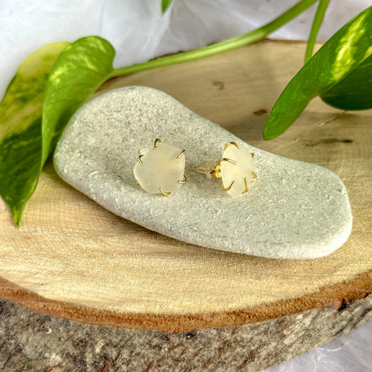 Clear Lake Michigan Beach Glass Stud Earrings