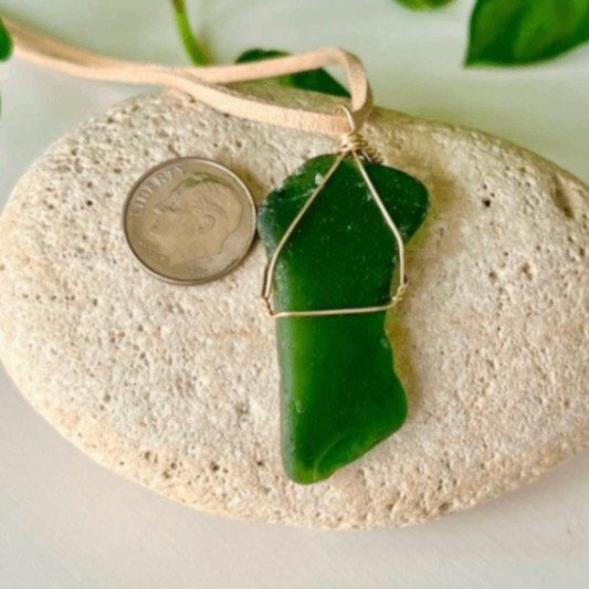 Green Lake Michigan Beach Glass Wire Wrapped Necklace