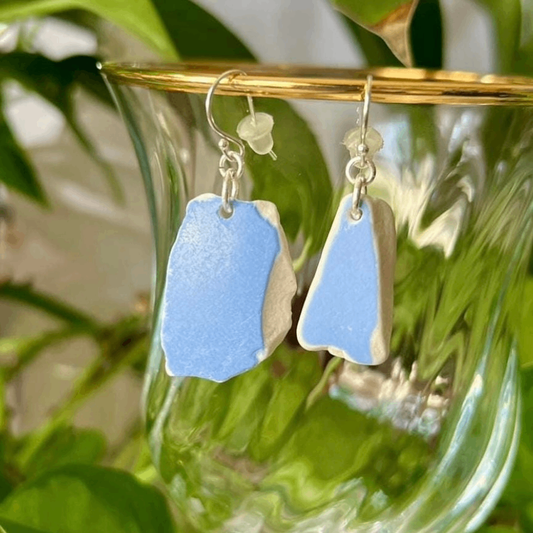 Blue Lake Michigan Beach Pottery Earrings