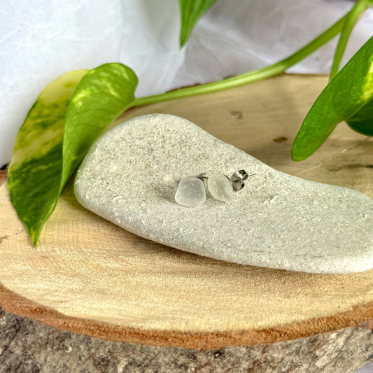 Clear Lake Michigan Beach Glass Stud Earrings