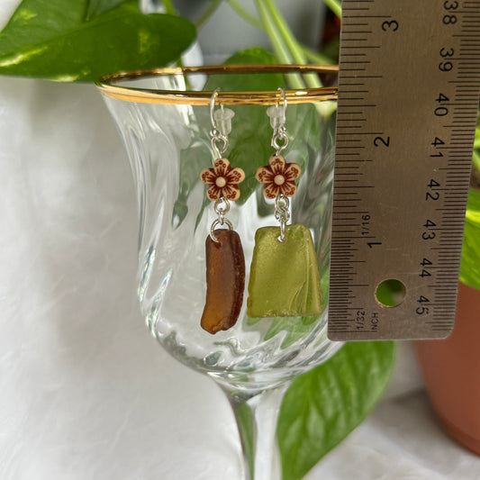 Green & Brown Lake Michigan Beach Glass Earrings