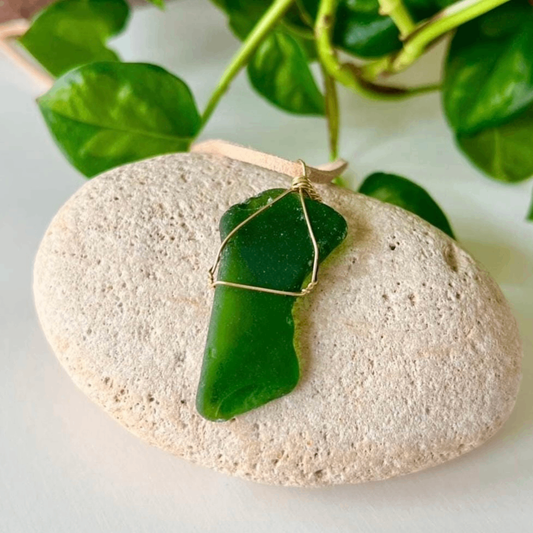 Green Lake Michigan Beach Glass Wire Wrapped Necklace