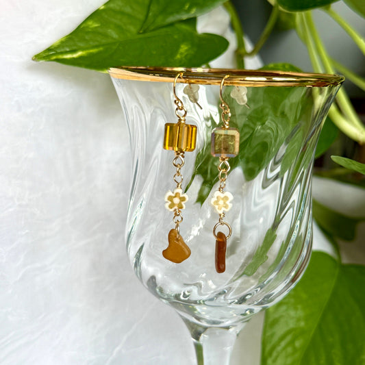 Brown Lake Michigan Beach Glass Earrings