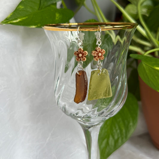 Green & Brown Lake Michigan Beach Glass Earrings