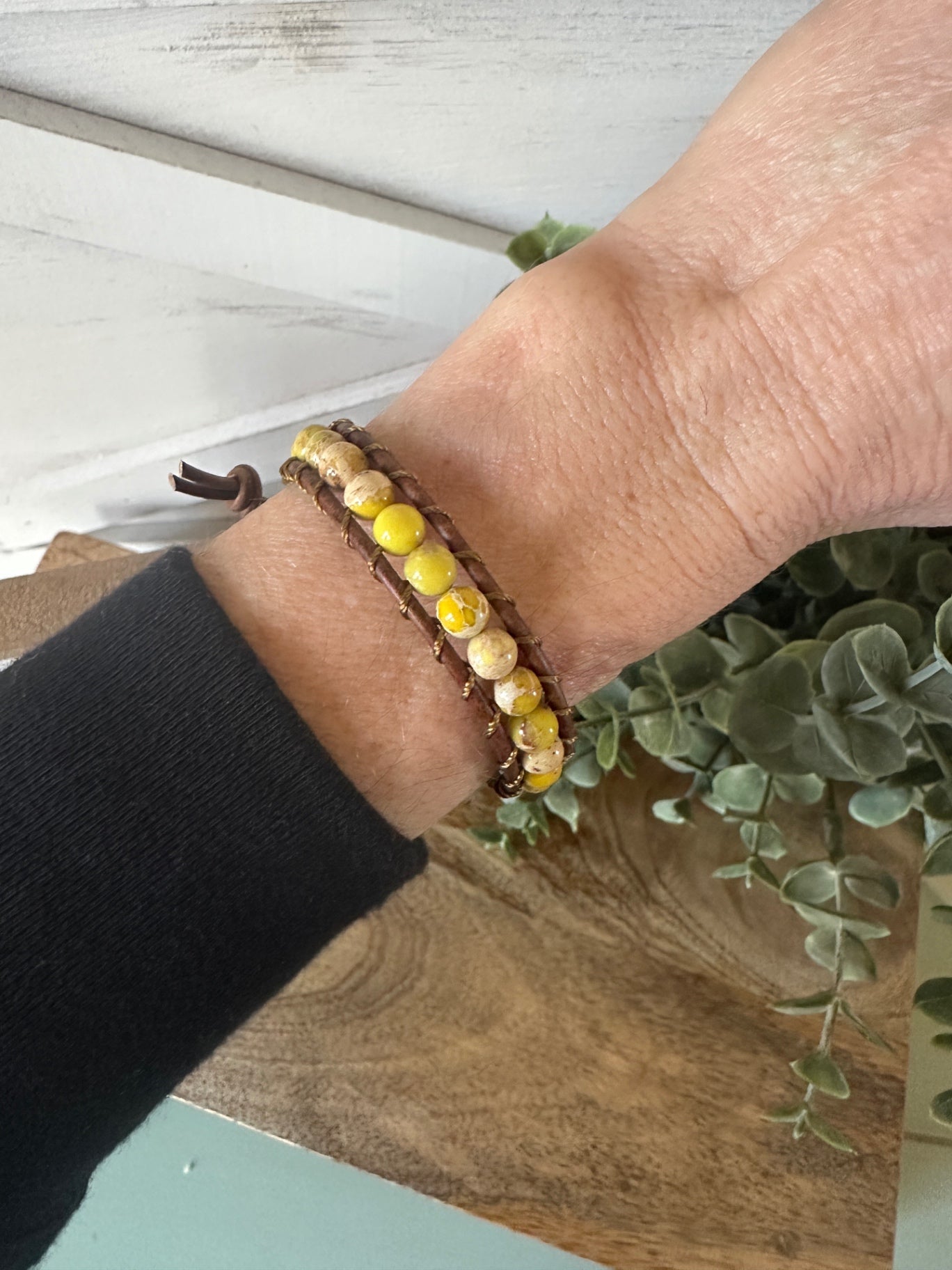 Yellow Sea Sediment Jasper Single Wrap Bracelet