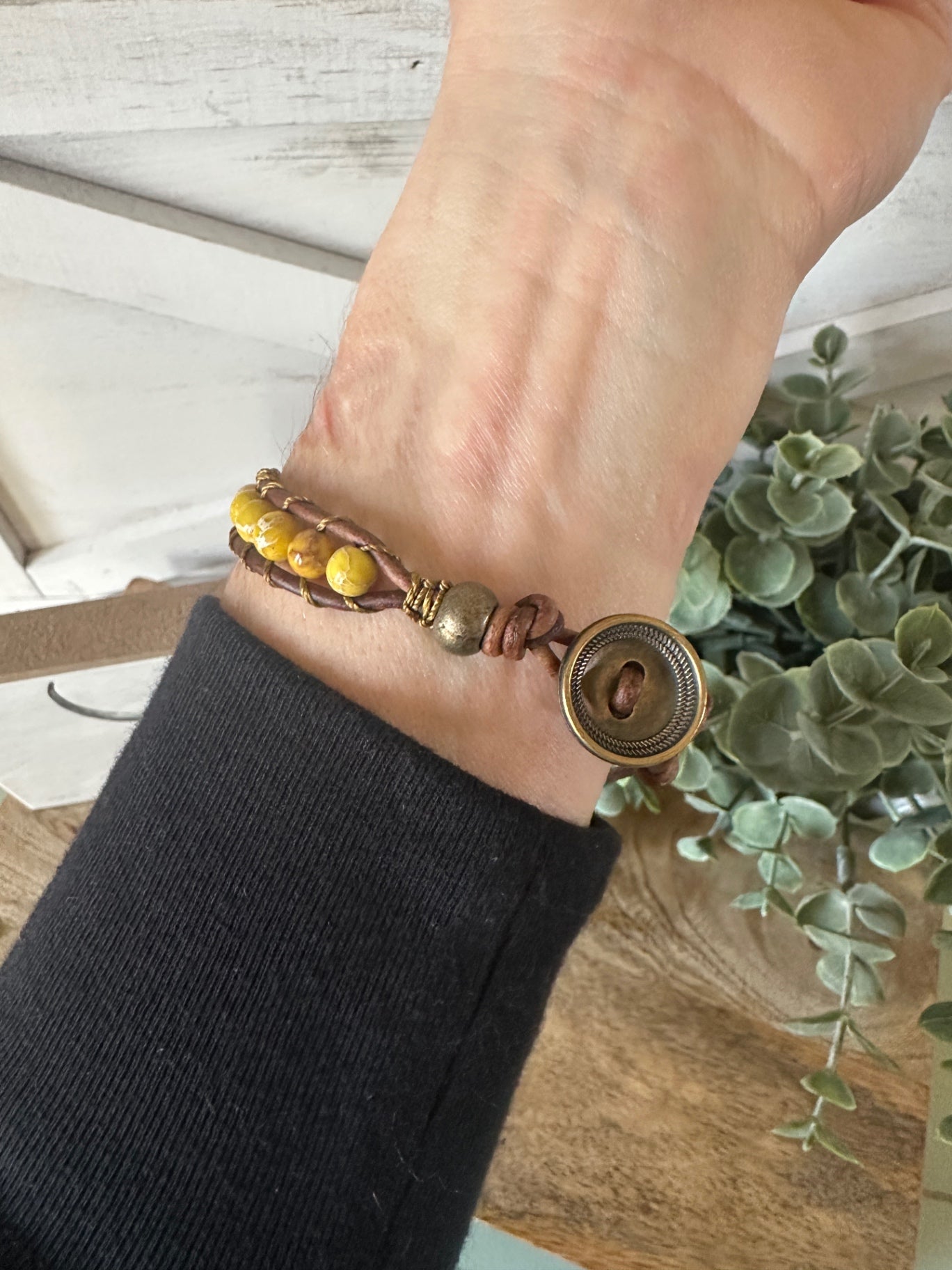 Yellow Sea Sediment Jasper Single Wrap Bracelet