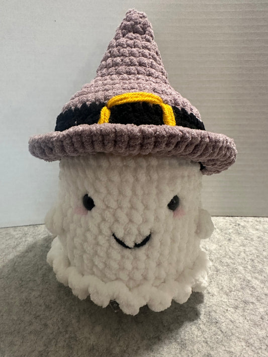 Crochet Plush Ghost with Witch Hat (Purple Hat)