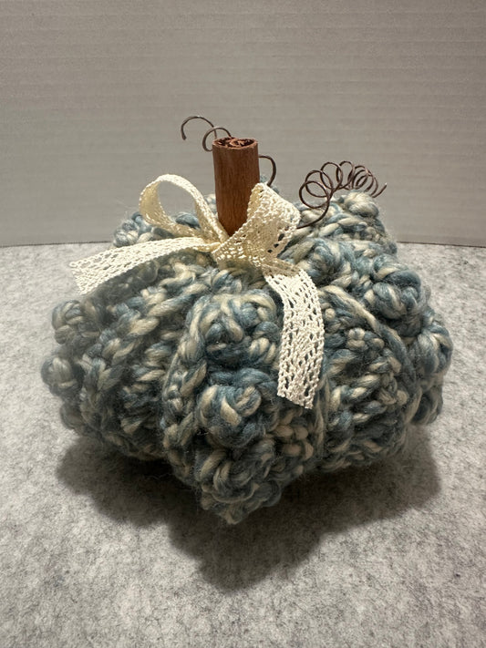 Chunky Crochet Pumpkin | Medium Blue and White