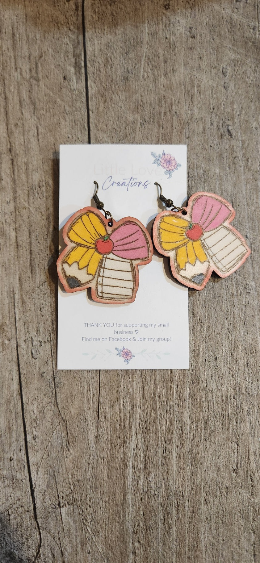 Wood Pencil Bow Dangle Earring