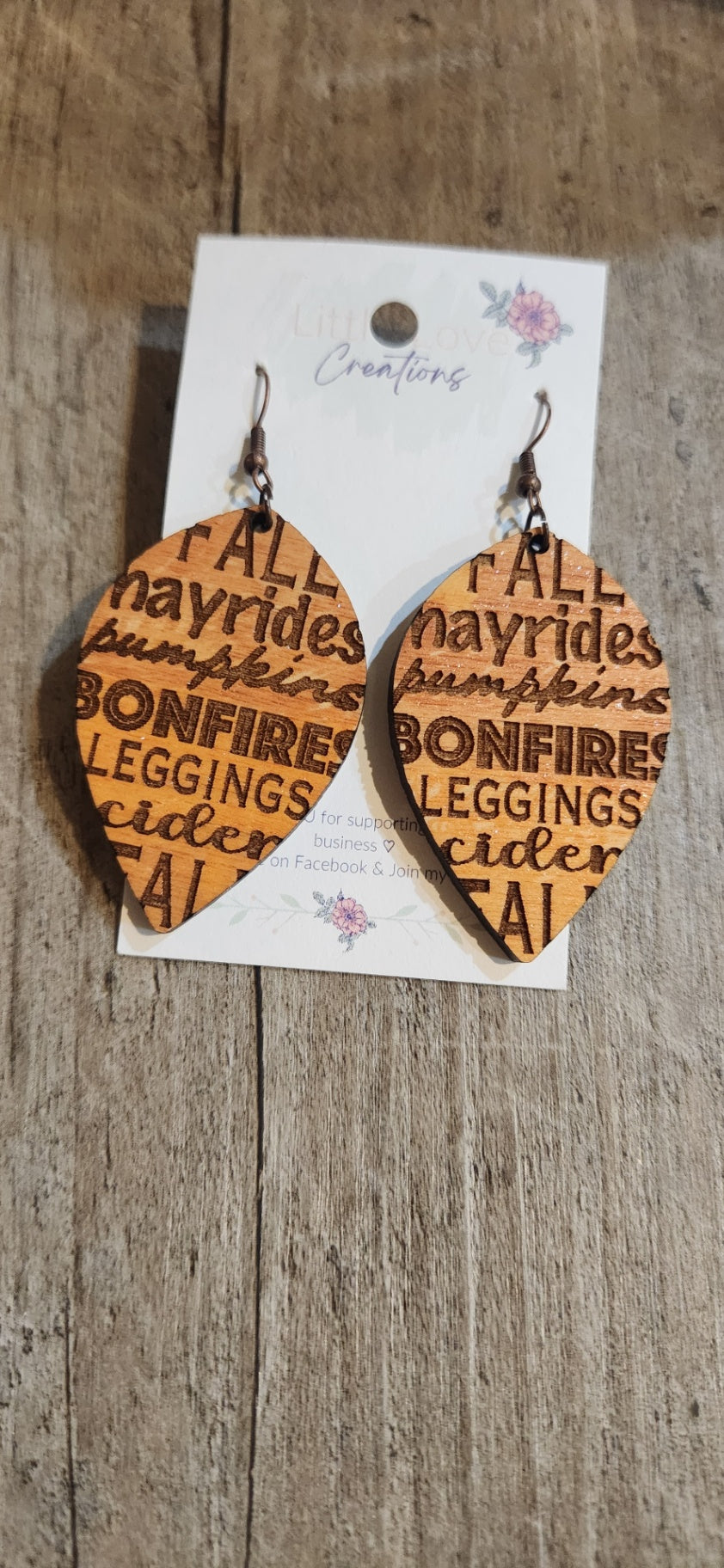 Wood Fall Word Dangle Earring