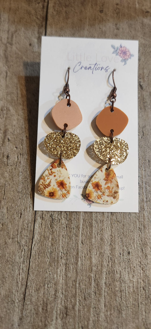 Acrylic Neutral/ Floral Pebble Dangle