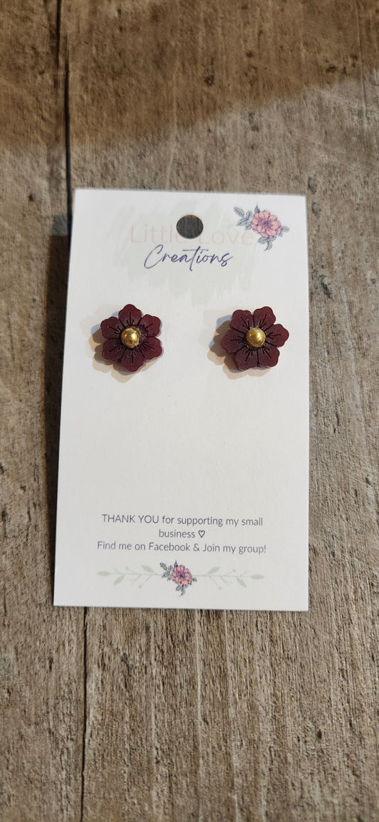Acrylic Maroon Flower Stud Earring