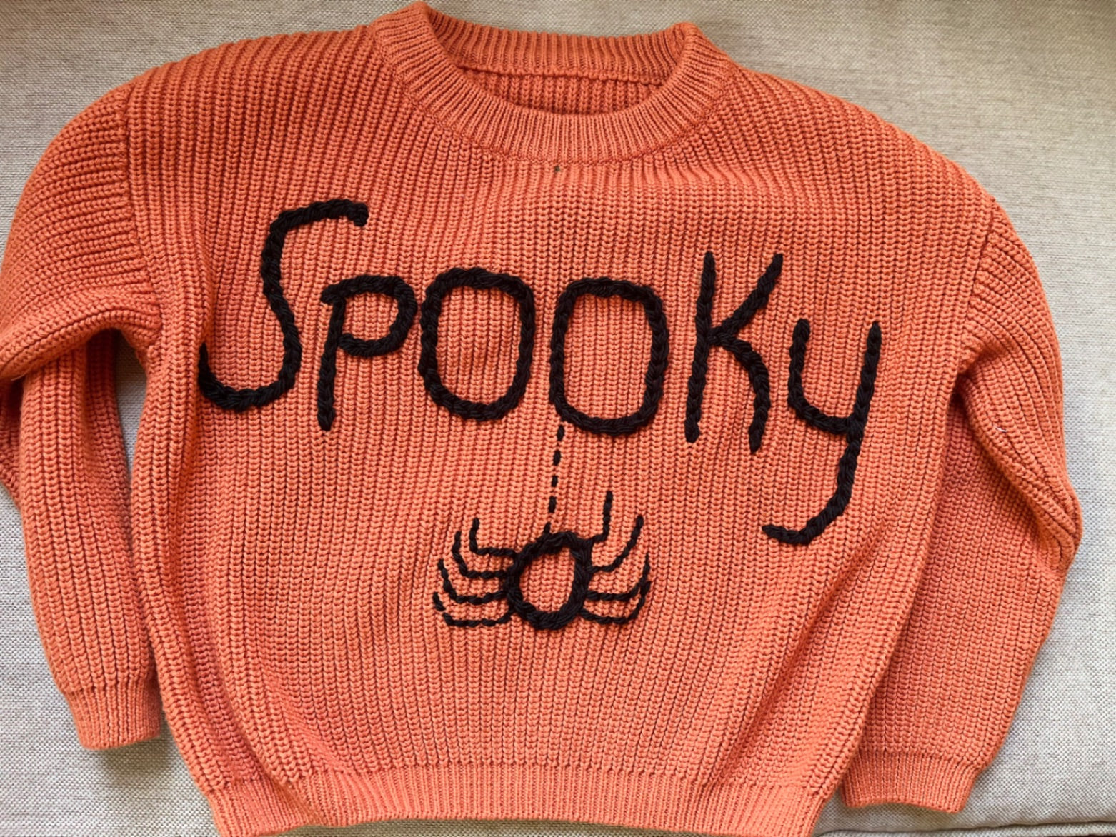 033 - Embroidered Orange Spooky Pull Over Sweater 4T