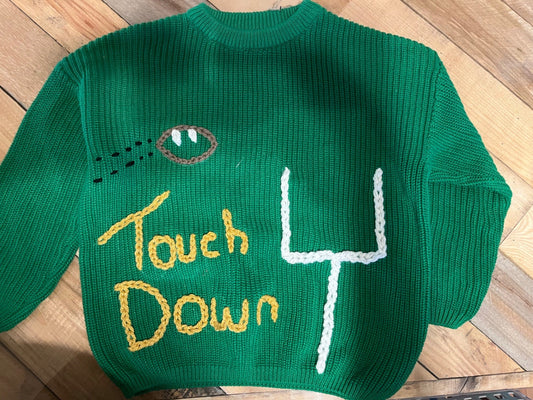 033 - Embroidered Green Touch Down Pull Over Sweater 5T