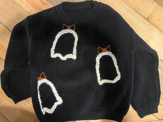 033 - Embroidered Black Girl Ghost Pull Over Sweater 4T