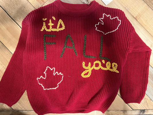 033 - Embroidered Crimson "It’s Fall Ya’ll" Pull Over Sweater 3T