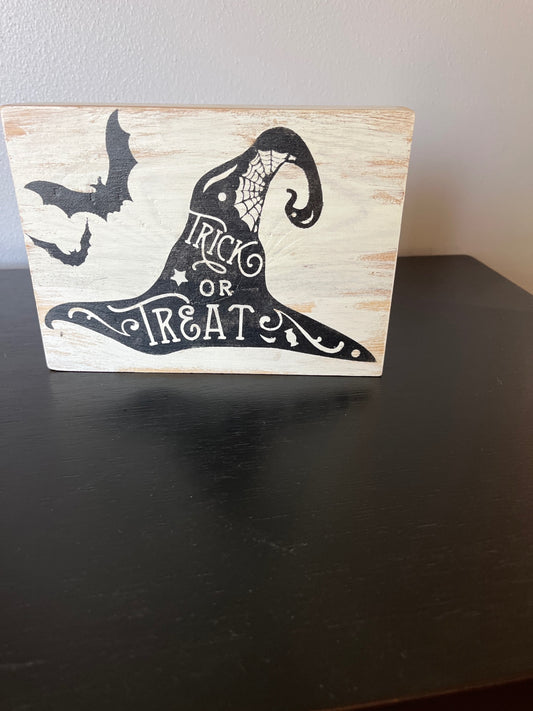 Witch Hat Trick or Treat Halloween Sign