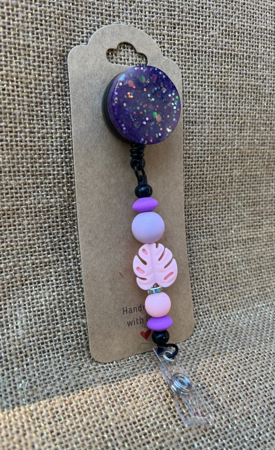 Glitter Pop Resin ID Reel with Pink and Purple Beads