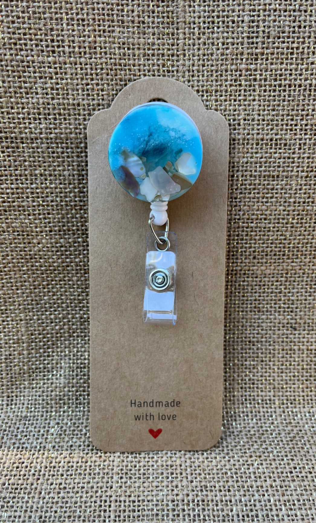 Seaside Sparkle Resin Badge Reel with Shells