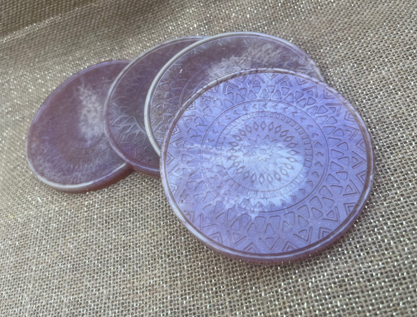 Elegant Mandala Resin Coaster with Purple and Cream Accents