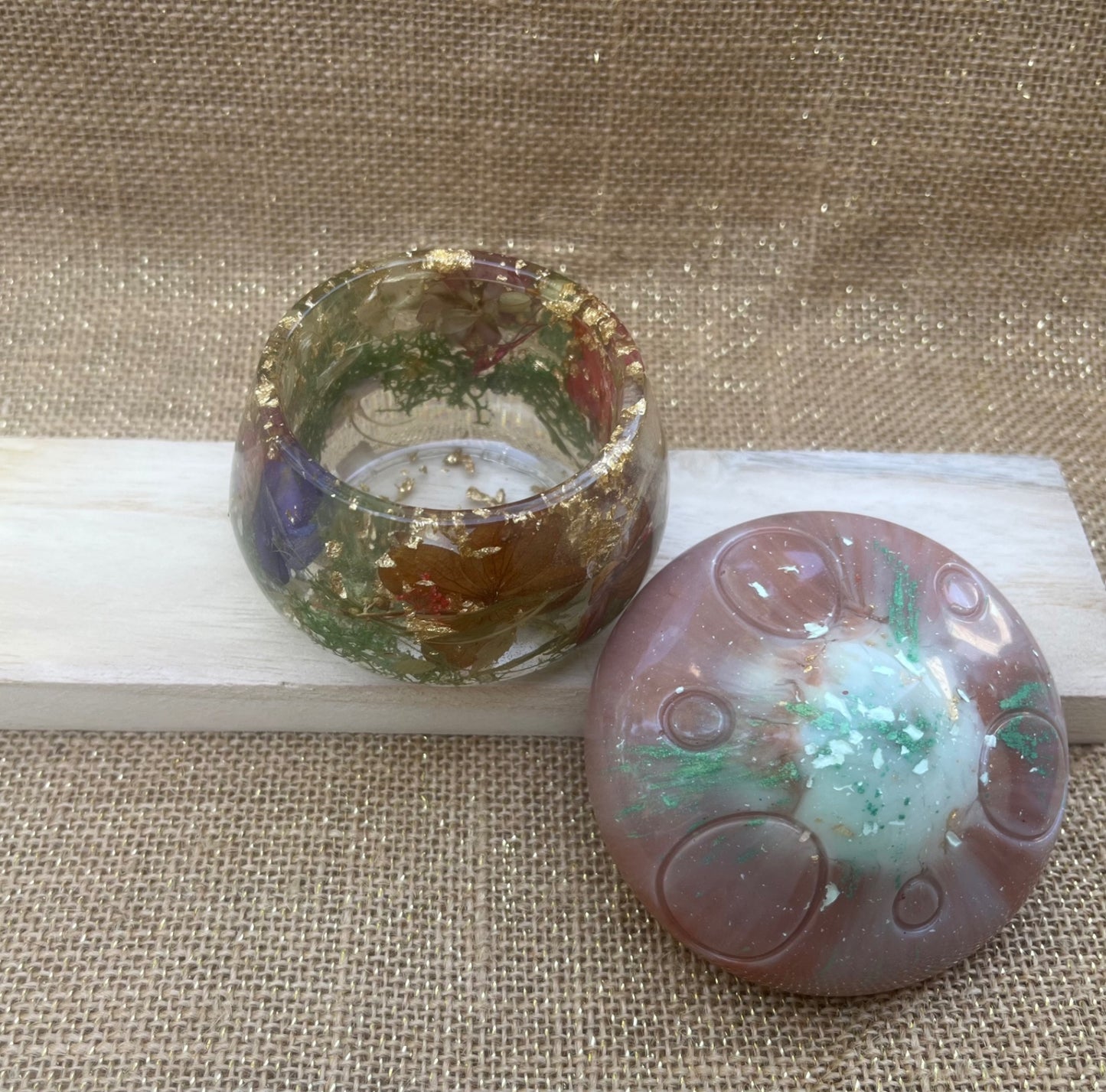 Whimsical Resin Mushroom Container with Botanical Accent
