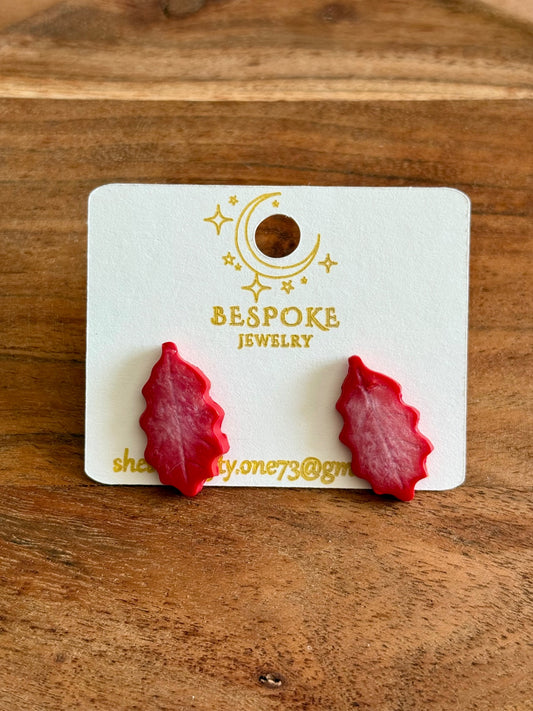 Red Leaf Polymer Clay Earrings