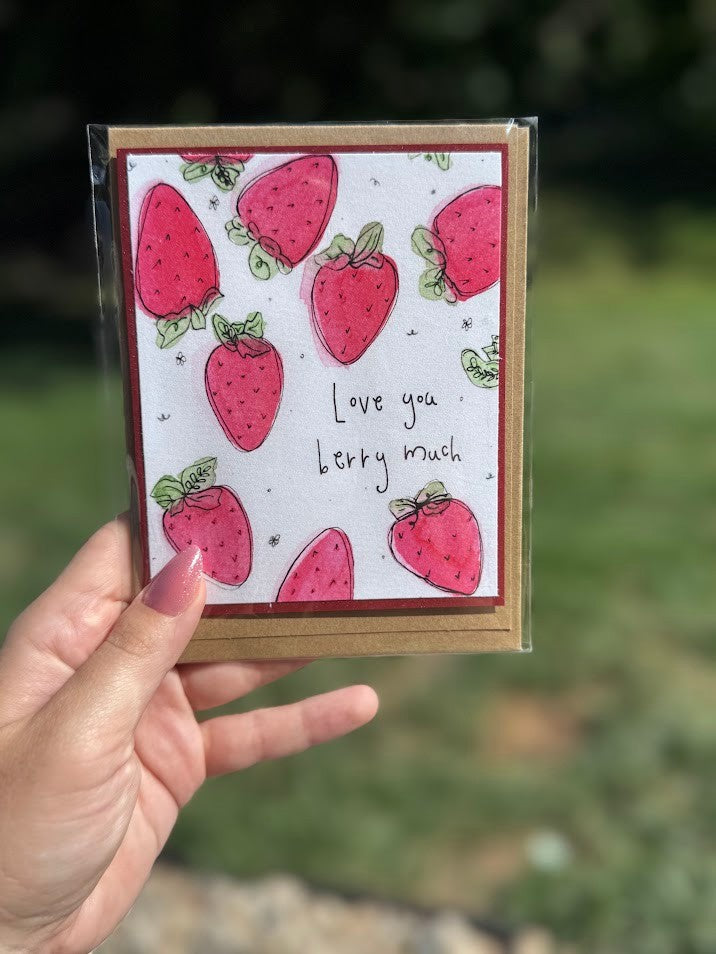 Love You Berry Much Card – Strawberry Doodles – Handmade