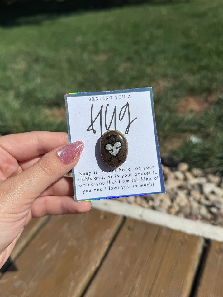 Iridescent Silver Pocket Hug – Natural Rock with Uplifting Message – Handmade