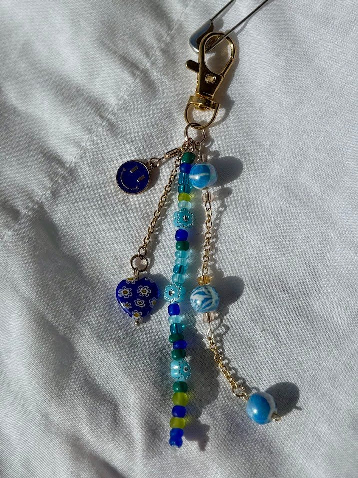 Handmade Blue Beaded Keychain