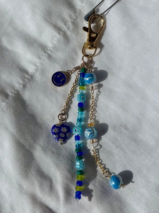Handmade Blue Beaded Keychain
