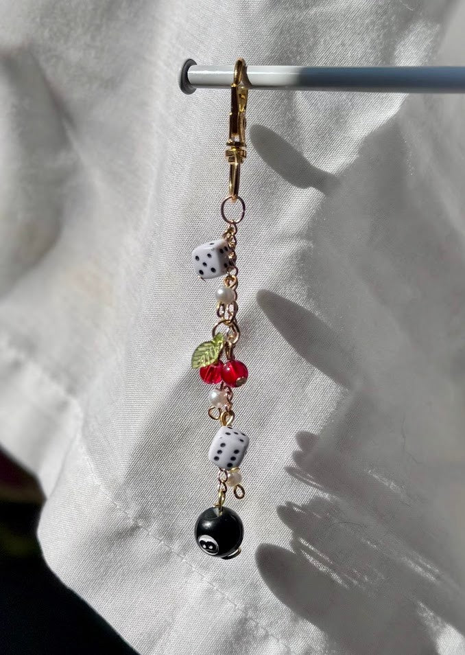 Handmade Beaded Keychain - Gold 8 Ball Style 2