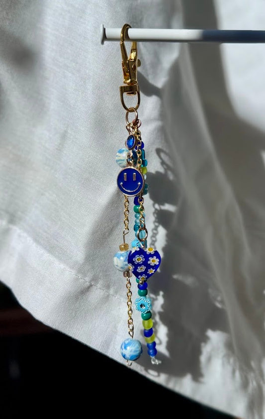 Handmade Blue Beaded Keychain