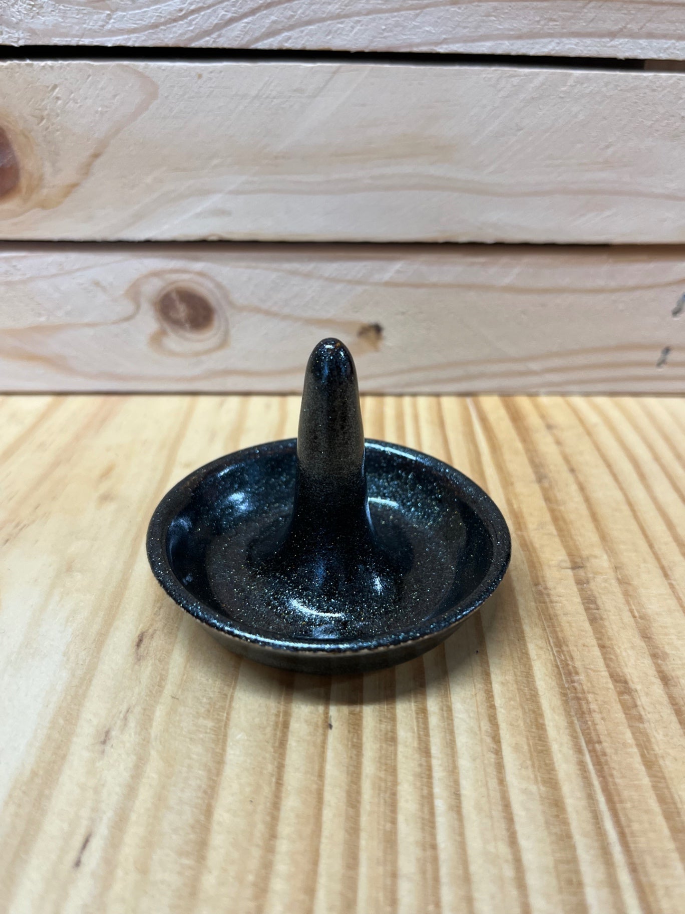 024 - Handmade Ceramic Black Sparkly Ring Holder