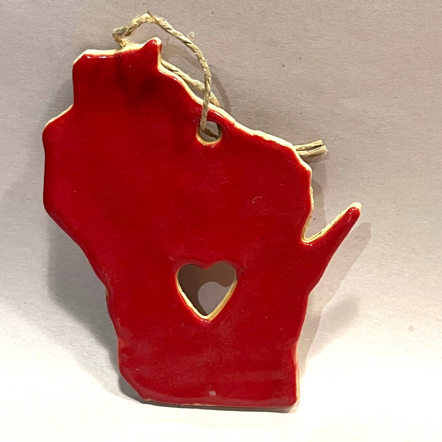 Ceramic Wisconsin Ornament - Red