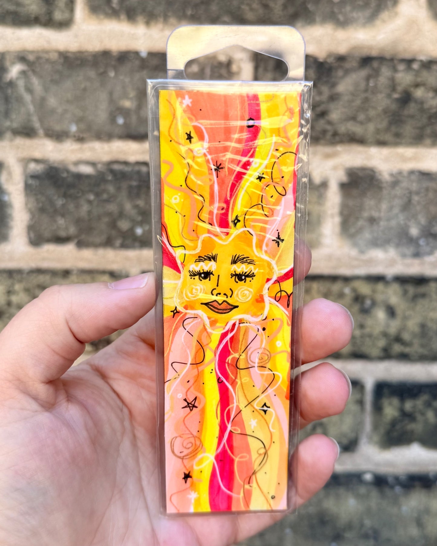 Celestial Dream Face Bookmark – Yellow Abstract – Hand-Drawn