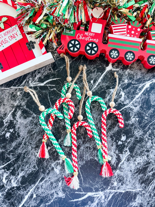 Macrame Candy Cane Ornament (Red)