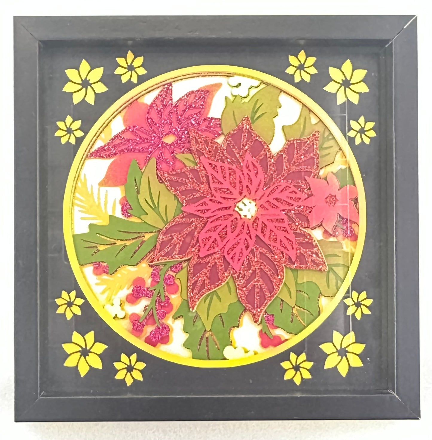 Poinsettia Shadowbox in Black Frame