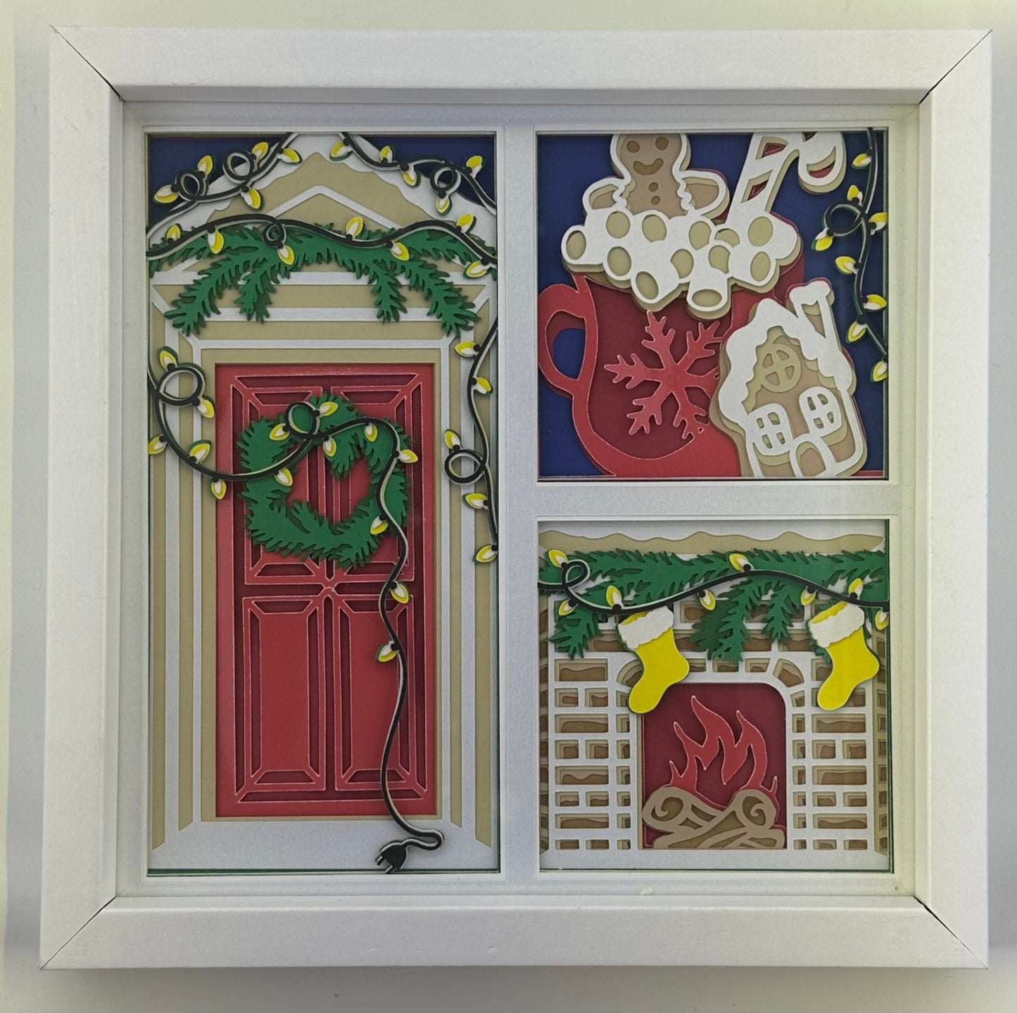 Christmas Scenes Windowpane Shadowbox in White Frame