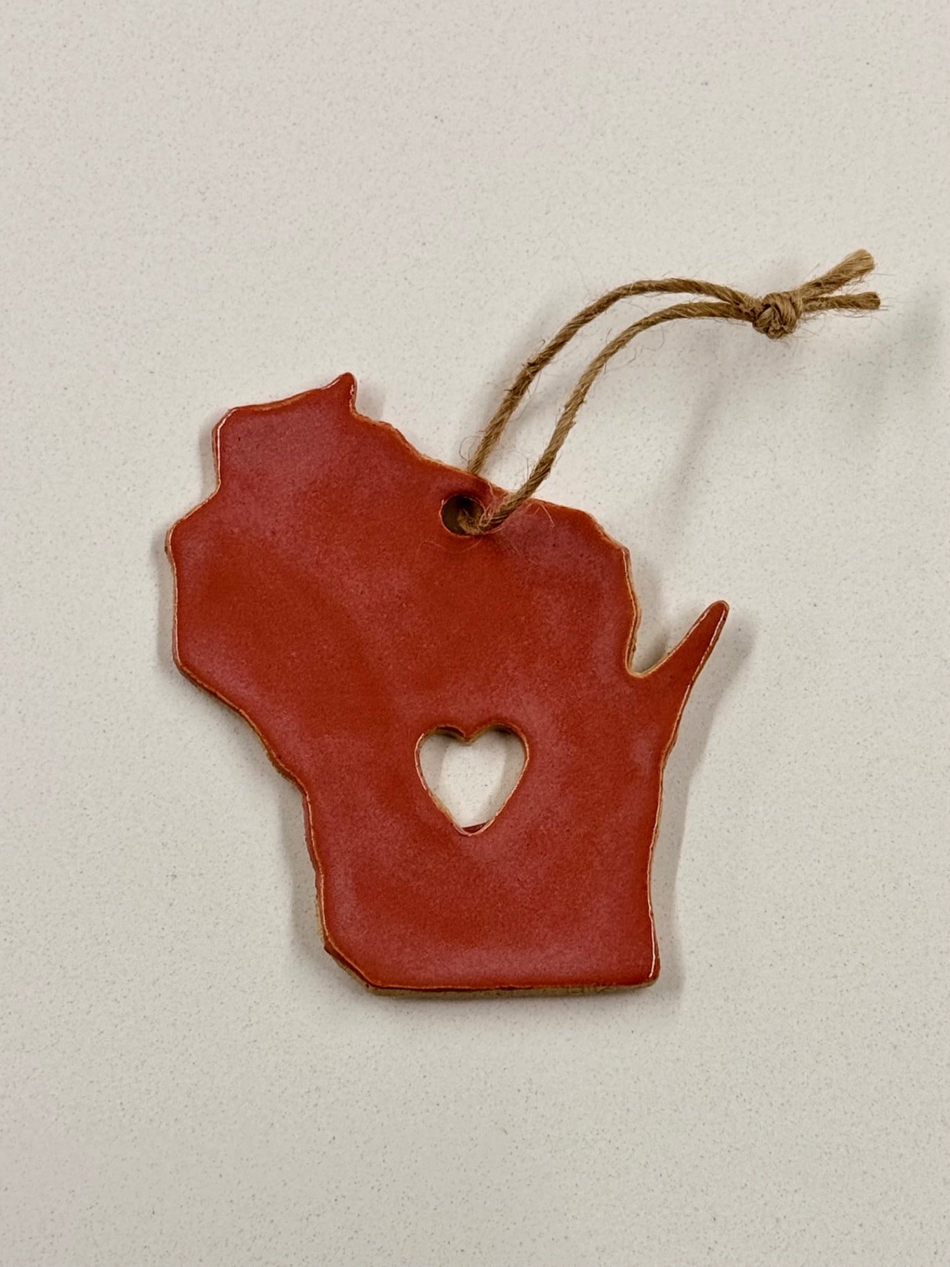 Ceramic Wisconsin Ornament - Rustic Red