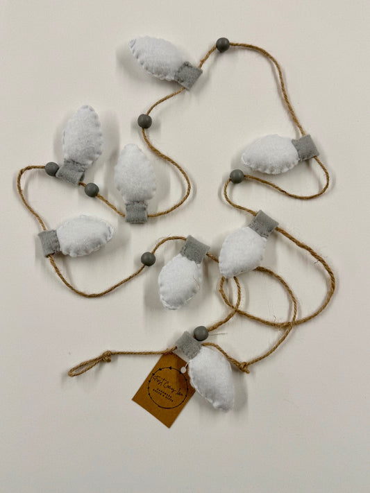 Hand Stitched Felt Christmas White Light Bulb Garland – 60"