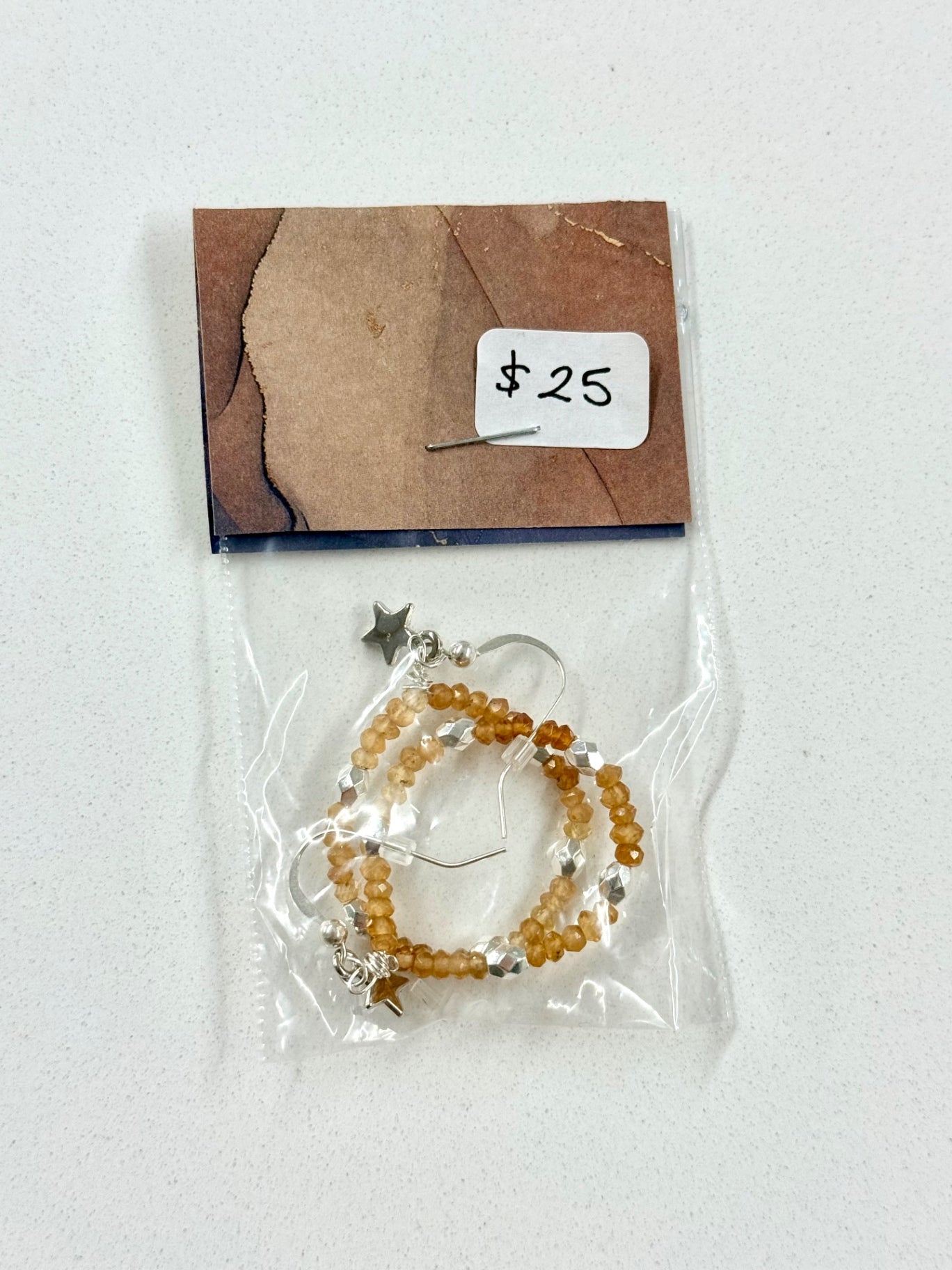 Citrine Beaded Earrings with Silver Accents – .925 Sterling Silver