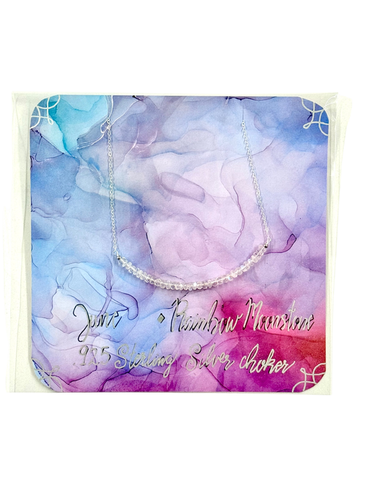 June Birthstone Rainbow Moonstone Choker Necklace – .925 Sterling Silver